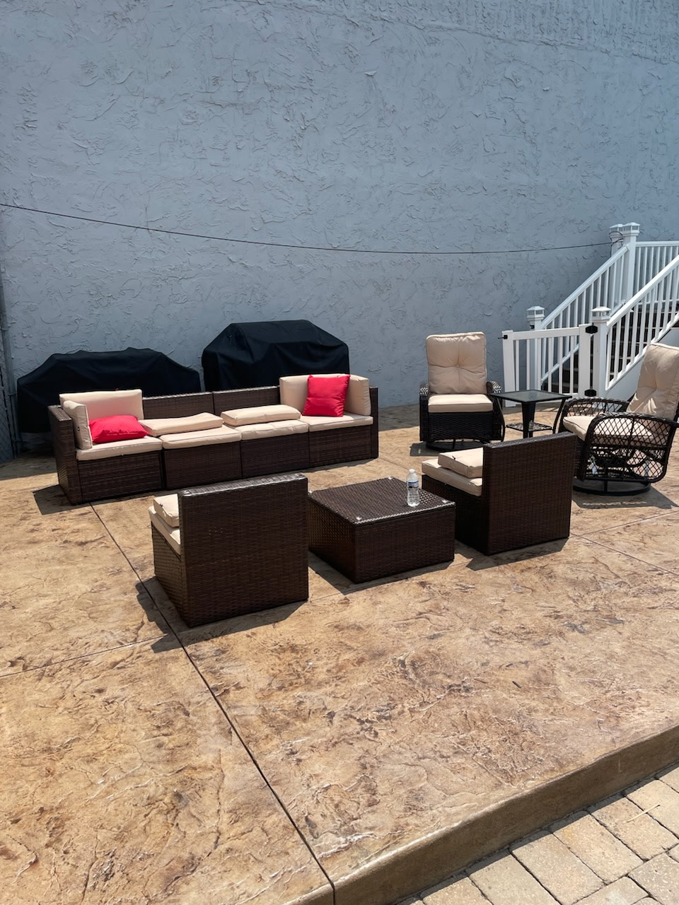 Finished restored patio with outdoor furniture